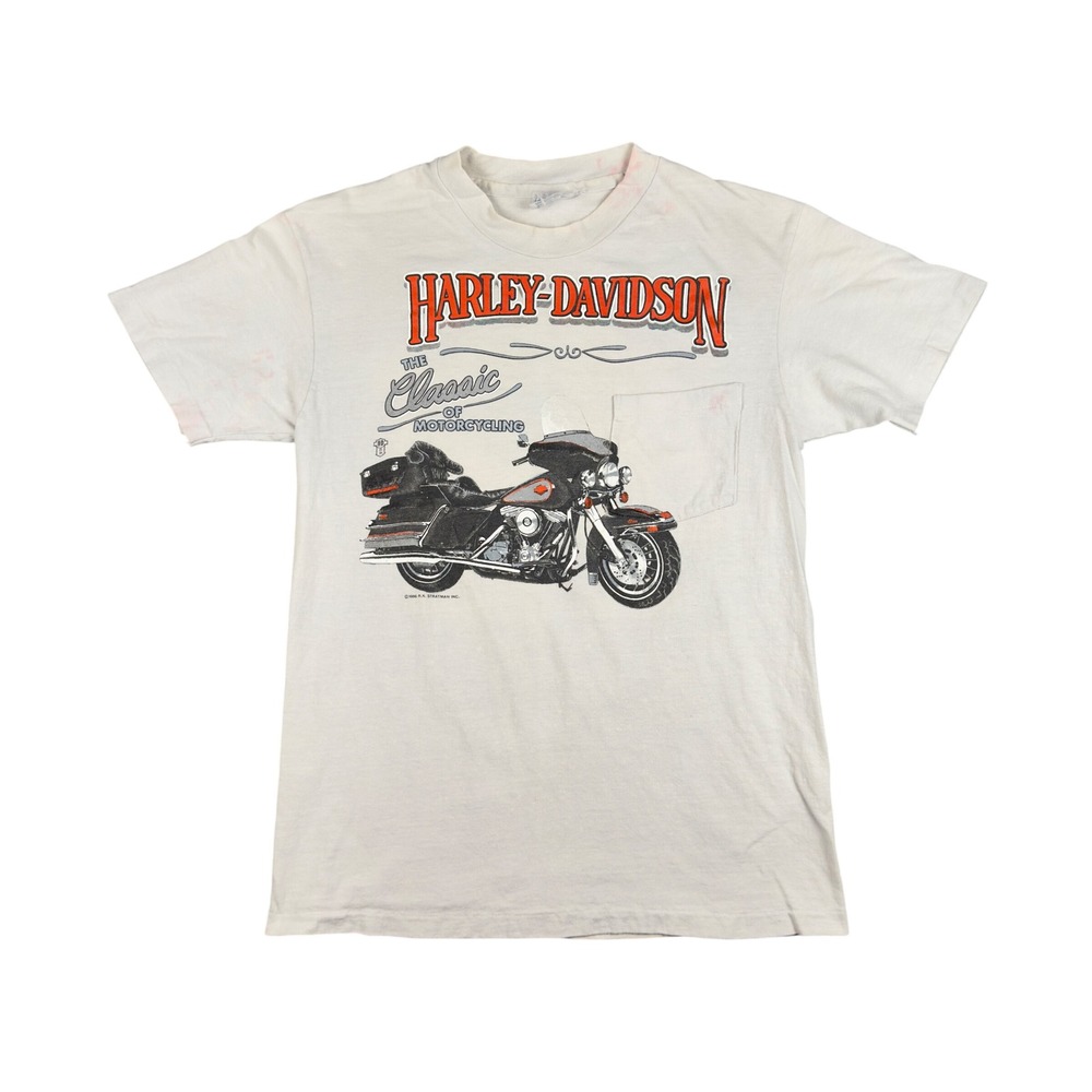 Vtg 80s Harley Davidson Pocket Tee M Gray USA RK Stratman Farrow Columbus Ohio